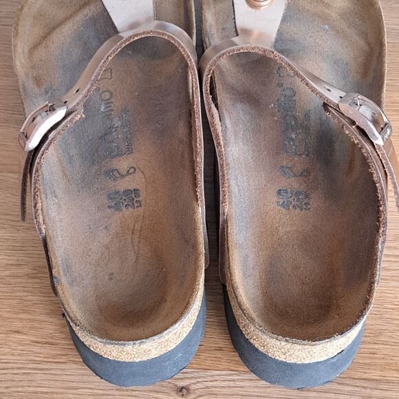 Birkenstock Papillio Gizeh Women 40 9 Silver Metallic Copper Platform Sandals - Picture 10 of 12